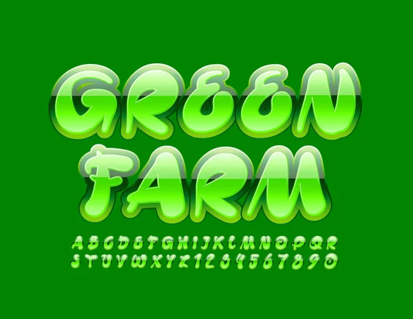 Векторний Креативний Логотип Green Farm Ручним Глянцевим Шрифтом Мистецький Алфавіт — стоковий вектор