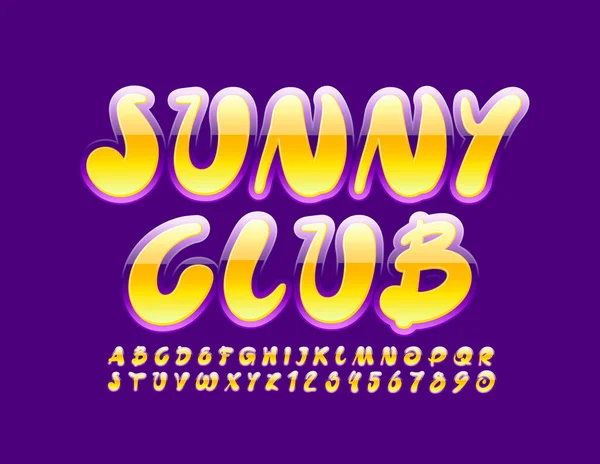 Logo Colorato Vettoriale Sunny Club Luminoso Carattere Giocoso Lettere Numeri — Vettoriale Stock