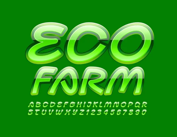 Logo Bio Vettoriale Eco Farm Con Green Glossy Font Lettere — Vettoriale Stock