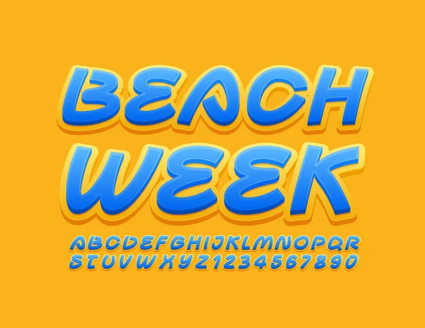Vector Kreatives Banner Beach Week Leuchtende Handgeschriebene Schrift Blaues Und — Stockvektor