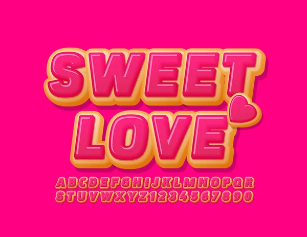 Vector Helle Karte Sweet Love Mit Kuchen Herz Schrift Rosa — Stockvektor