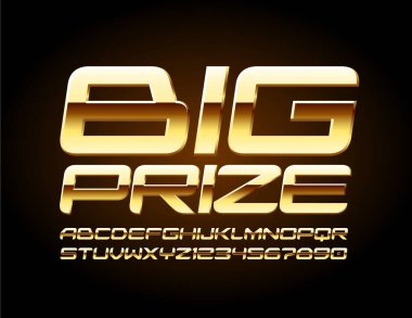 Seçkin Vektör Ödülü Altın 3D Yazı Tipi ile. Şık Yaratıcı Alfabe Harfleri ve Sayıları