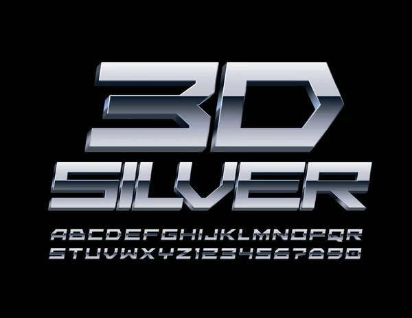 เวกเตอร Silver Futuristic แบบอ กษร เทคโนโลย โลหะไม กษรและต วเลข — ภาพเวกเตอร์สต็อก