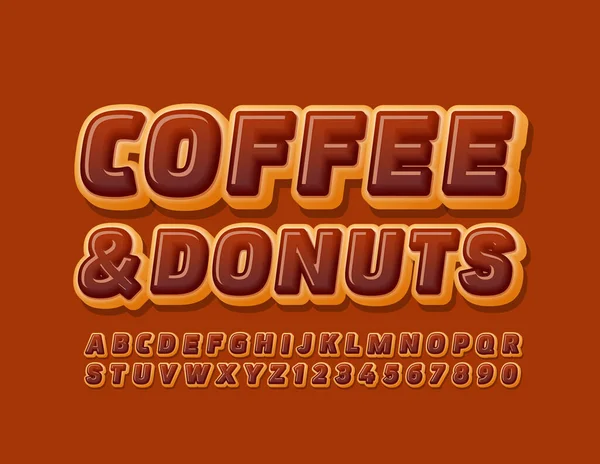 Vector Smakelijk Teken Koffie Donuts Met Choco Alfabet Letters Nummers — Stockvector