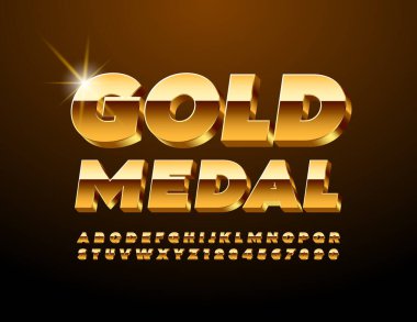 Premium 3D Yazı Tipi ile Altın Metal ödüllü. Şık Alfabe Harfleri ve Sayıları