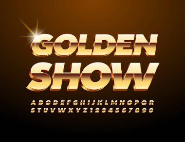 Premium Font 'lu Altın Vector Poster Fuarı. 3 Boyutlu Alfabe Harfleri ve Sayıları.