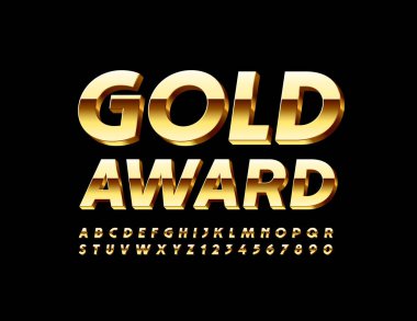 3D premium Font 'lu Altın Ödül. Lüks parlak alfabe harfleri ve rakamları