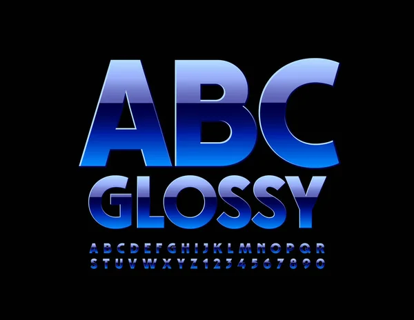 Vector Glossy Alfabet Letters Numbers Blauw Trendy Lettertype — Stockvector