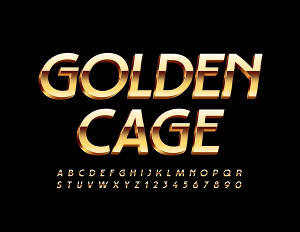 Vector Abstract Emblem Golden Cage Elegant Font Premium Alphabet Letters — Stock Vector