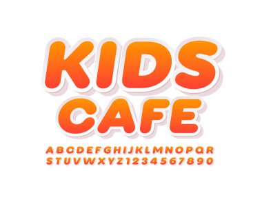 Portakal ve Beyaz Çıkartmalı Modern Logo Çocuklar Kafe 'si. Parlak Alfabe Harfleri ve Sayıları