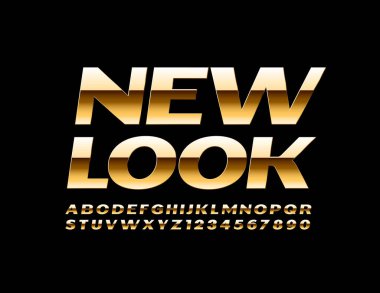 New Look 'un parlak, lüks fontlu elit amblemi. Parlak Altın Alfabe Harfleri ve Sayıları