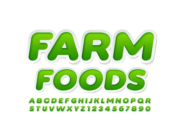Vektor Färsk Banderoll Farm Food Kreativt Klistermärke Font Gröna Och — Stock vektor