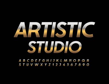 Altın Zarif Yazı Tipiyle Vektör Şık Artistik Stüdyo. Lüks Alfabe Harfleri ve Sayıları