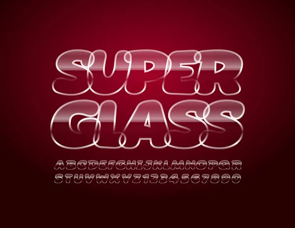 Vector Super Glass Alphabet Set Cartas Números Transparentes Brillantes Fuente — Vector de stock