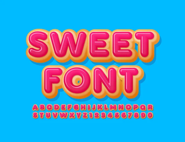 Διάνυσμα Γλυκιά Γραμματοσειρά Ροζ Επιχρυσωμένα Γράμματα Και Αριθμοί Επιδόρπιο Donut — Διανυσματικό Αρχείο