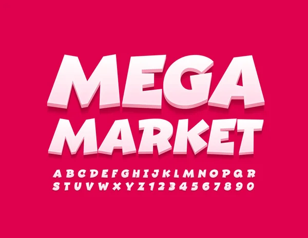 Vector Promo Banner Mega Market Fehér Kreatív Font Játékos Ábécé — Stock Vector