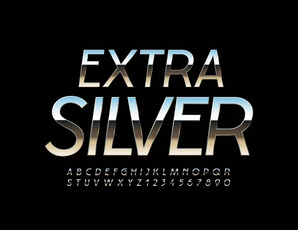 Vector Extra Silber Alphabet Set Vorhanden Glänzende Metallschrift Elegante Reflektierende — Stockvektor