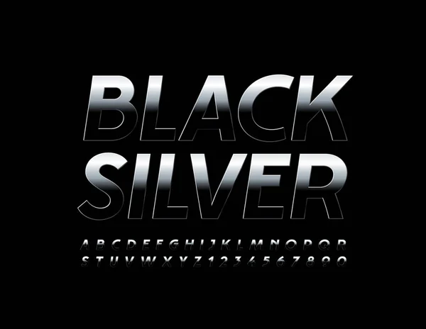 Vector Black Silver Moderne Schrift Industrielle Metallschrift Reflektierender Verlauf Alphabet — Stockvektor
