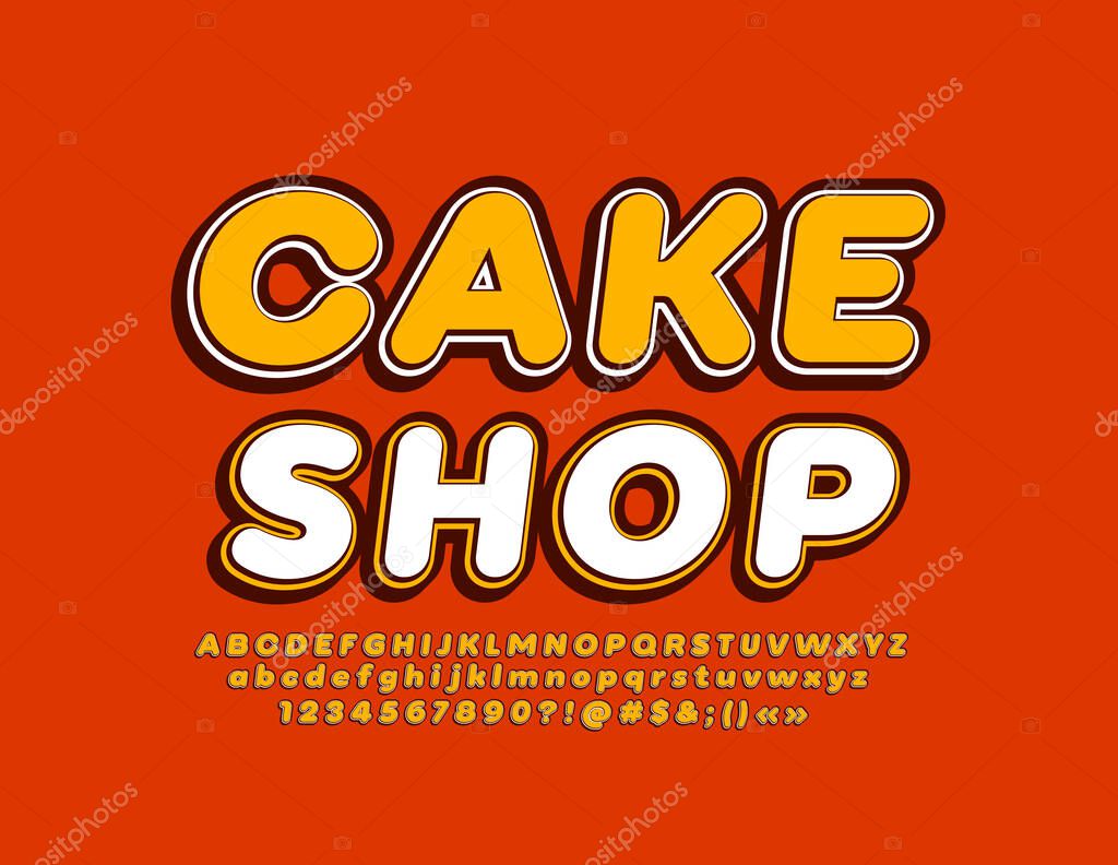 Vector vintage style logo Cake Shop with 3D Font. Set of retro Alphabet Letters, Numbers and Symbols