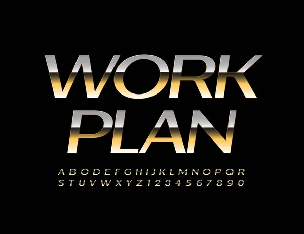 Vektorové Stylové Logo Pracovní Plán Zlatá Písmena Čísla Abecedy Písmo — Stockový vektor