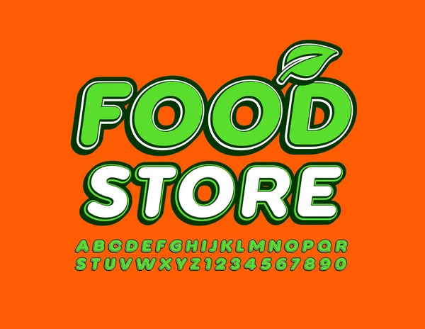 Vector Emblem Food Store Decorative Leaf Fresh Green Font Trendy — Stock Vector