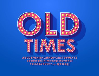 Vector vintage tarzı poster Eski Zamanlar. Zarif Retro Font. Moda Lamba Alfabesi Harfleri ve Sayıları