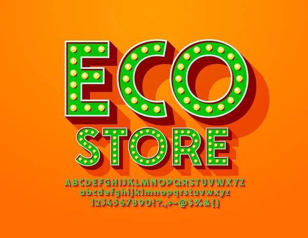 Vector Kreatives Banner Eco Store Lamp Green Font Vorhanden Retro — Stockvektor