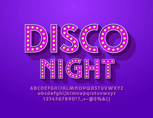 Vector Vintage Poster Disco Night Mit Violet Glühbirnen Schrift Elegante — Stockvektor