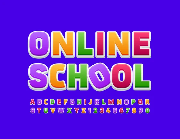 Vektor Színes Jel Online School Font Children Fényes Modern Ábécé — Stock Vector