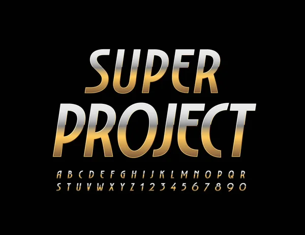 Vektor Elegant Emblem Super Project Metallic Luxury Font Guld Elit — Stock vektor