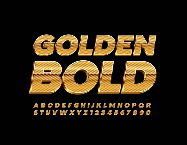 Vector Golden Bold Font Elite Textured Alphabet Letters Numbers — Stock Vector