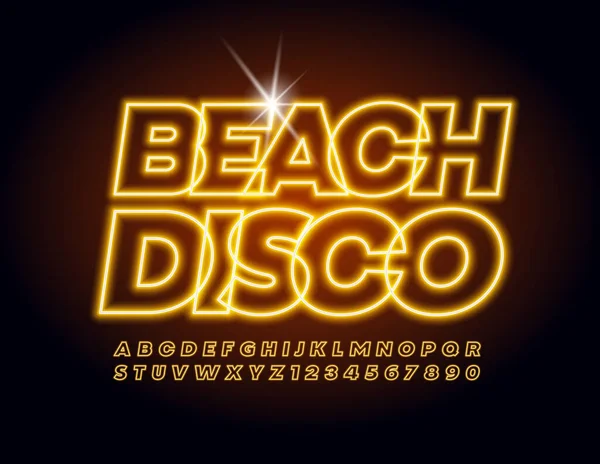 Vector Cartaz Moda Beach Disco Fonte Amarela Brilhante Letras Números — Vetor de Stock