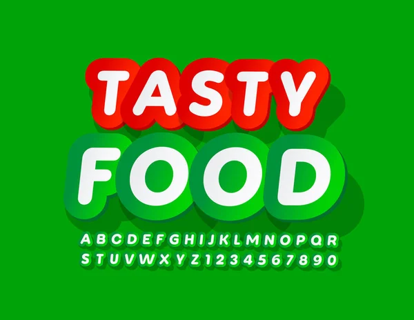 Vector Green Banner Tasty Food Sticker Style Font Decorative Alphabet — Stock Vector