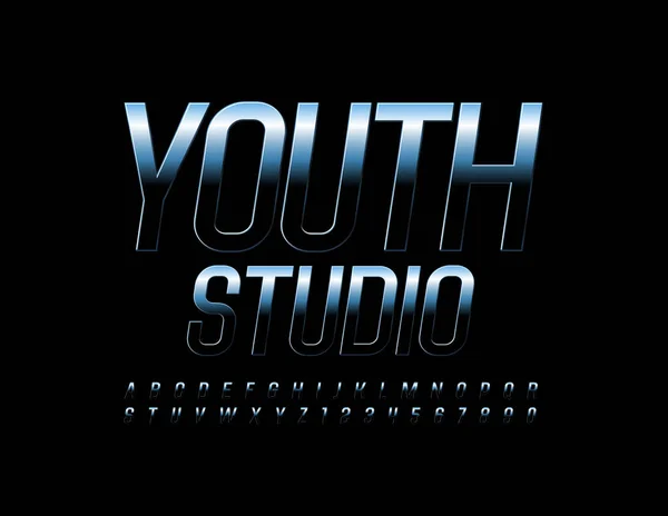 Vector Moderno Banner Youth Studio Elegante Fuente Metálica Letras Números — Vector de stock