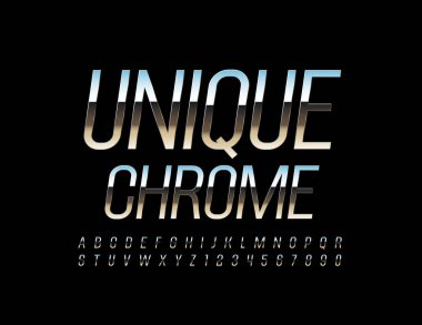 Vektör Eşsiz Krom Alfabe seti. Yansıtıcı Metal Yazıtipi. Gümüş Zarif Harfler ve Sayılar