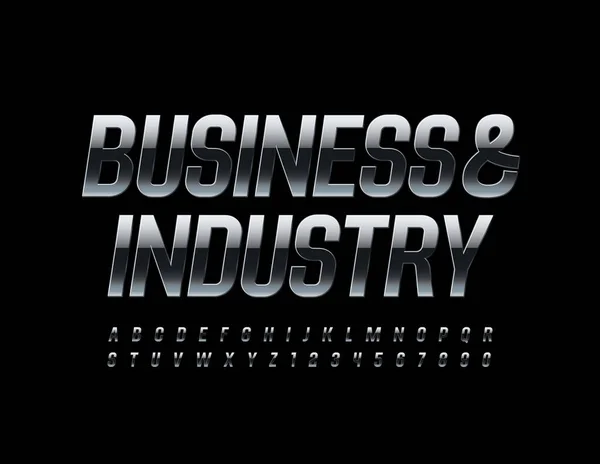 Векторный Хромированный Знак Business Industry Серый Металлический Шрифт Алфавитные Буквы — стоковый вектор