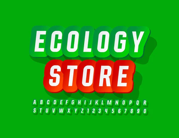 Logo Verde Vettoriale Ecology Store Carattere Adesivo Creativo Serie Lettere — Vettoriale Stock