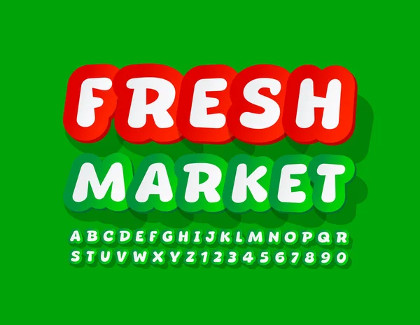 Vektor Grönt Emblem Fresh Market Röd Och Vit Dekal Font — Stock vektor