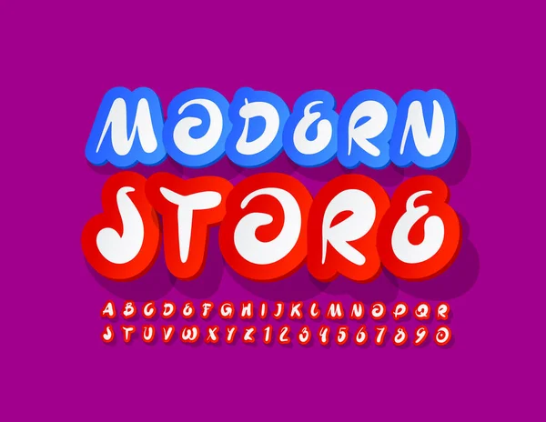 Vector Signo Brillante Tienda Moderna Pegatina Creativa Font Letras Números — Vector de stock