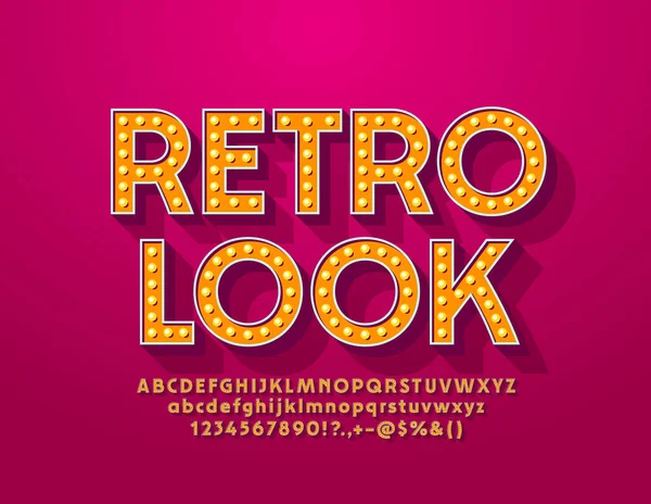 Vektör lambası işareti Retro Look ve Klasik Yazı Tipi. Ampul Alfabesi Harfleri ve Sayıları