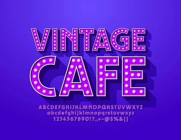 Vector Elegante Logo Vintage Café Fuente Lámpara Violeta Bombilla Retro — Vector de stock