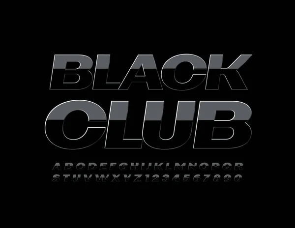 ベクトル豪華なバナーブラッククラブ 光沢のある現代フォント 反射的なエリートアルファベット文字と数字 — ストックベクタ