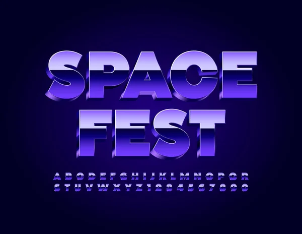 Vektorový Plakát Space Fest Moderní Lesklá Písmena Čísla Abecedy Reflexní — Stockový vektor