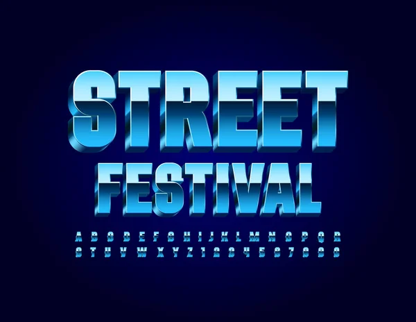 Evento Vettoriale Volantino Street Festival Caratteri Blu Moderni Metallo Lucido — Vettoriale Stock