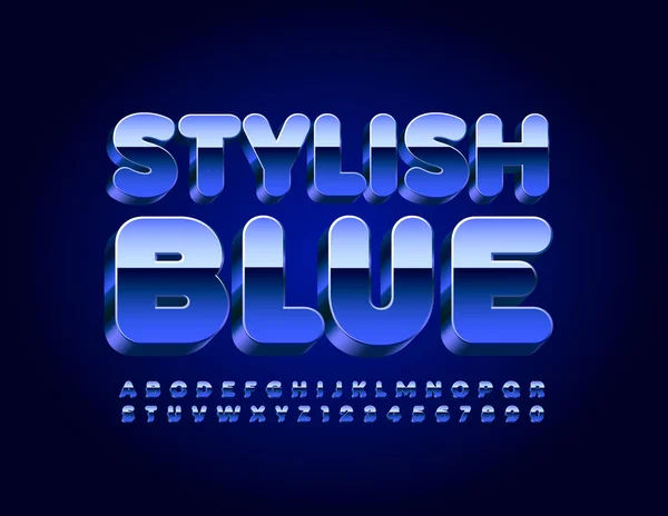 Conjunto Alfabetos Vector Stylish Blue Reflective Font Cartas Números Brilhantes —  Vetores de Stock