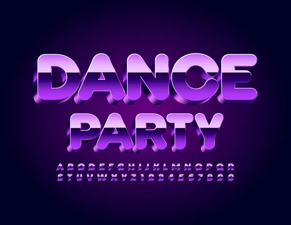 矢量娱乐海报舞蹈团 光滑的装饰字体 金属紫罗兰字母和数字 — 图库矢量图片