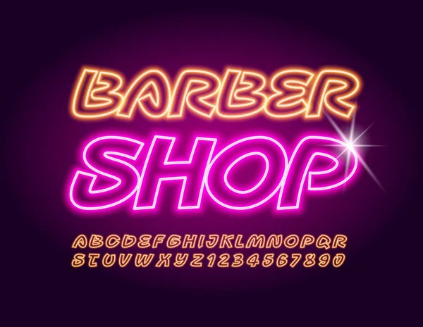 Vector Neon Tekent Barber Shop Gloeiend Handgeschreven Lettertype Creatief Elektrisch — Stockvector