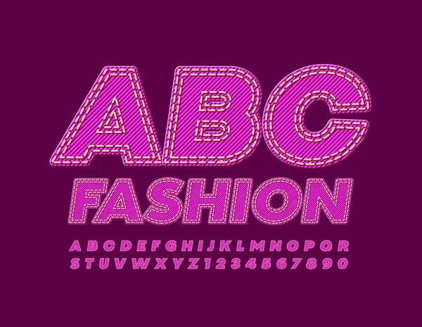 Vector Fashion Alfabet Pink Denim Font Jeans Materiaal Letters Nummers — Stockvector