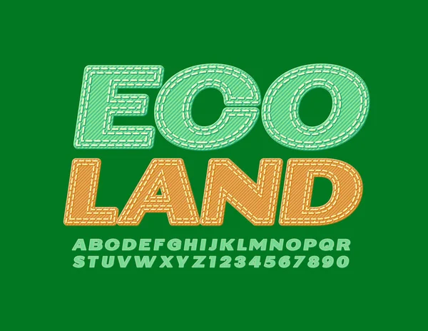 Vektorově Zelená Značka Eco Land Modern Jeans Font Moderní Textilní — Stockový vektor