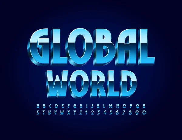 Vector Business Sign Global World Elegant Glossy Font Blue Modern — Stock Vector